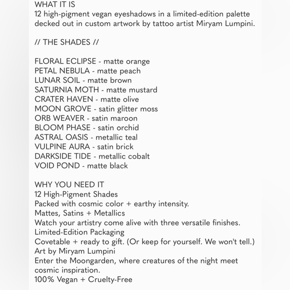 KVD Kat Von D “Moongarden” Vegan Eyeshadow Palette 12 Shadows - Picture 3 of 3